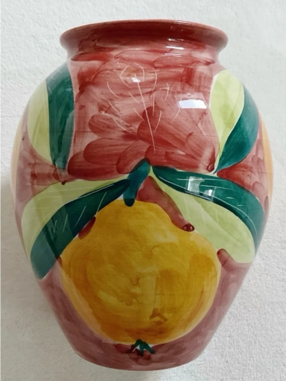 Vintage Pottery Barn Made in Italy Hand Painted Fruit Vase Tuscan Decor